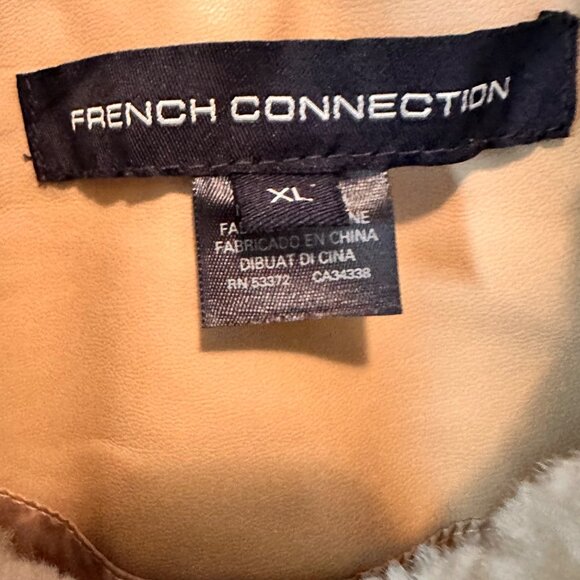 French Connection Size XL Vegan Leather Zipper Waistline  Jacket Sherpa Collar - Picture 6 of 12